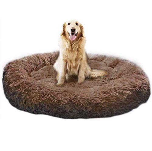 KongEU Deluxe Weich Hundebett Sofa Waschbar Rundes Donut Plüsch Hundekissen für große und extra große Hunde Katzen,Warmes Hundekörbchen,Wasserfeste Unterseite-100cm-Braun von KongEU