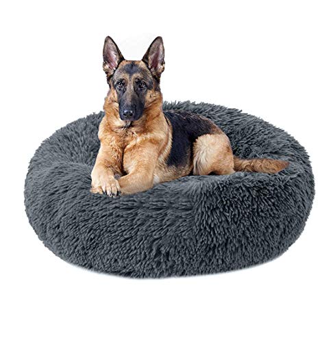 KongEU Deluxe Weich Hundebett Sofa Waschbar Rundes Donut Plüsch Hundekissen für große und extra große Hunde Katzen,Warmes Hundekörbchen,Wasserfeste Unterseite-100cm-Dunkelgrau von KongEU