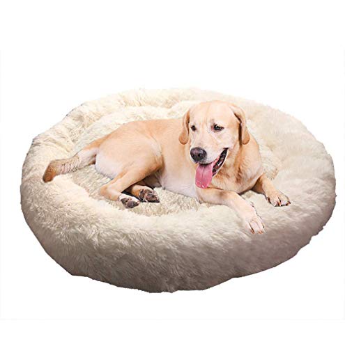 KongEU Deluxe Weich Hundebett Sofa Waschbar Rundes Donut Plüsch Hundekissen für große und extra große Hunde Katzen,Warmes Hundekörbchen,Wasserfeste Unterseite-100cm-Weiß-100cm-Weiß von KongEU