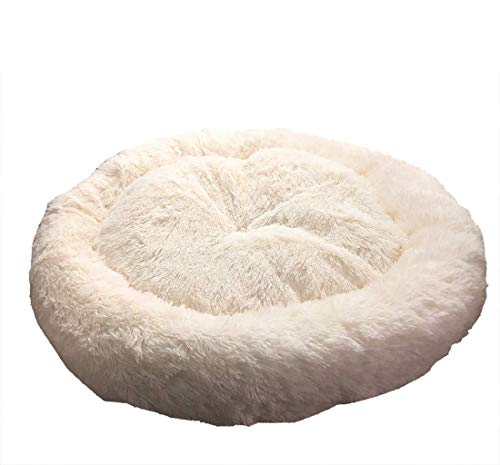 KongEU Deluxe weich Hundebett Sofa waschbar Rundes Plüsch Hundekissen Katzenbett in Doughnut-Form für große und extra große Hunde,Wasserfeste Unterseite-XXL:120CM-Weiß von KongEU