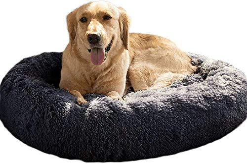 KongEU Extra großes Hundebett,waschbar,Rundes Hundekissen Komfortbett,Plüsch Hundesofa mit kuscheliger Liegefläche Hundekorb für Labrador,Golden Retriever,Husky Schäferhund-100cm-Dunkelgrau von KongEU