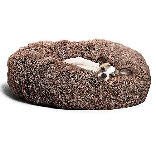 KongEU Extra großes Hundebett,waschbar,Rundes Hundekissen Komfortbett,Plüsch Hundesofa mit kuscheliger Liegefläche Hundekorb für Labrador,Golden Retriever,Husky Schäferhund-120cm-Coffee von KongEU