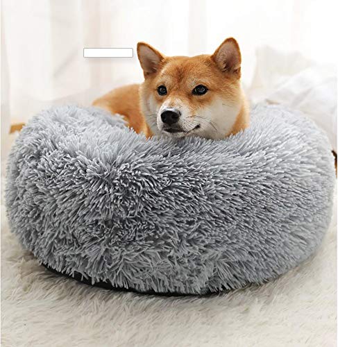 KongEU Flauschiges Hundebett für kleine Hunde/Katzen,Weiches und Kuscheliges Haustier Schlafplatz Katzenbett Welpenbett Warmes Hundekissen Katzenkissen Waschbar Donut Haustierbett-70 * 70 * 20cm-Grau von KongEU