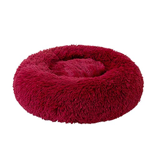 KongEU Gemütlich Hundebett abziehbar und waschbar,Überwurf für Hundebett Sofa und Kennel,Hundesofa Hundekorb mit Hundekissen Rund oder oval Nisthöhle-L:70x70x20cm-Rot von KongEU