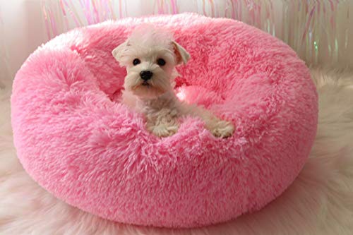 KongEU Herrlich weiches Haustierbett,Donut für Katzen,Hundekorb für Welpen,Kleine und Mittelgroße Hunde und Katzen,Orthopädisches Hundebett Schlafplatz Hundekissen-70 * 70cm-Rose von KongEU