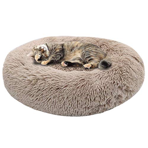 KongEU Katzenbett,Hundebett mit Kissen,Plüsch Weich Runden Katze Schlafen Bett/Klein und Mittelgroße Hund Bett/Haustierbett/Betten für Katzen/Hundekorb-L:70 * 70cm-Braun von KongEU