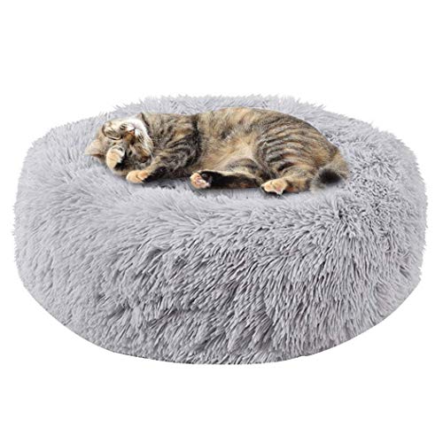 KongEU Katzenbett,Hundebett mit Kissen,Plüsch Weich Runden Katze Schlafen Bett/Klein und Mittelgroße Hund Bett/Haustierbett/Betten für Katzen/Hundekorb-M:60 * 60cm-Grau von KongEU