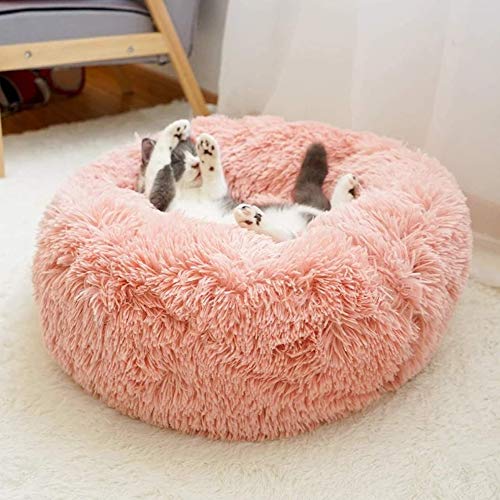 KongEU Katzenbett,Hundebett mit Kissen,Plüsch Weich Runden Katze Schlafen Bett/Klein und Mittelgroße Hund Bett/Haustierbett/Betten für Katzen/Hundekorb-S:50 * 50cm-Rosa von KongEU