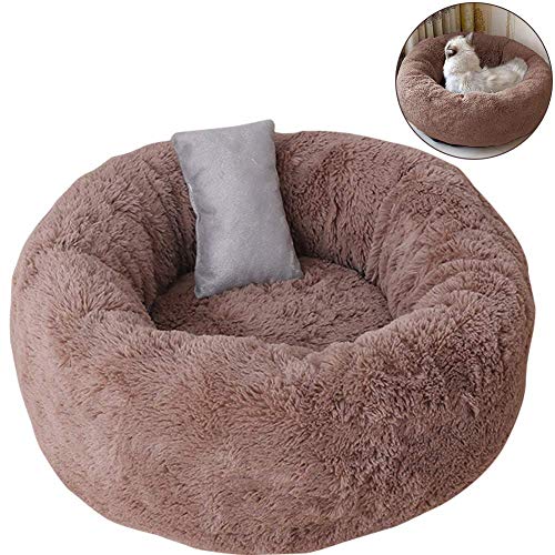 KongEU Komfortables und warmes Kuschelbett,rundes Donut Tierbett Katzensofa Haustier Katzenbett,für Vier Jahreszeiten,Sheri,luxuriöser Schagfell,Fuax-Fell,Donut-Kuschel-Braun-L-60 * 60 * 22 cm von KongEU