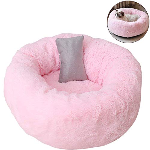 KongEU Komfortables und warmes Kuschelbett,rundes Donut Tierbett Katzensofa Haustier Katzenbett,für Vier Jahreszeiten,Sheri,luxuriöser Schagfell,Fuax-Fell,Donut-Kuschel-Rose-L-60 * 60 * 22 cm von KongEU