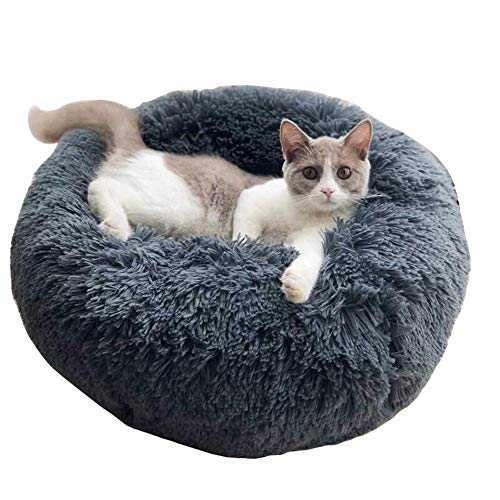 KongEU Rundes Ultra Weicher Plüsch Kuschelkissen für Welpen,Katze,weiches Hundesofa,Kuschel-Nest,Bett für kleine und mittelgroße Hunde und Katzen,waschbar-M:60CM-dunkelgrau von KongEU