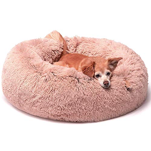 KongEU Rundes Ultra Weicher Plüsch Kuschelkissen für Welpen,Katze,weiches Hundesofa,Kuschel-Nest,Bett für kleine und mittelgroße Hunde und Katzen,waschbar-S:50CM-Rose von KongEU