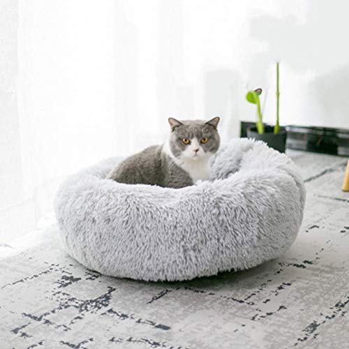 KongEU Waschbares Haustier Nest Hundehöhle S, M, L, XL für Hund und Katze,Katzenbett Hunde Sofa Matte Round oder Oval Donut Hundebett Schlafbett-M:60 * 60CM-Gray von KongEU