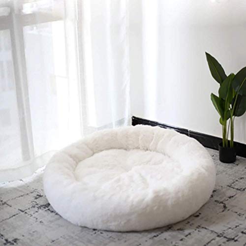 KongEU Waschbares Haustier Nest Hundehöhle S, M, L, XL für Hund und Katze,Katzenbett Hunde Sofa Matte Round oder Oval Donut Hundebett Schlafbett-XL:80 * 80CM-White von KongEU