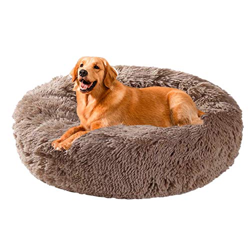 KongEU Waschbares Hundebett, warm, flauschig, Haustierbett, Kunstfell, Donut-Nest für kleine, mittelgroße und große Hunde und Katzen, mit abnehmbarem Bezug und rutschfester Unterseite, XL-Braun von KongEU