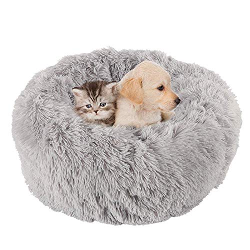 KongEU Weich Warm Katzenbett,Plüsch Flauschige Hundedecke Katze Schlafen Bett/Klein Hund Bett/Katzensofa/Haustierbett/katzenbettchen/Runden Betten für Katzen-60cm-grau von KongEU