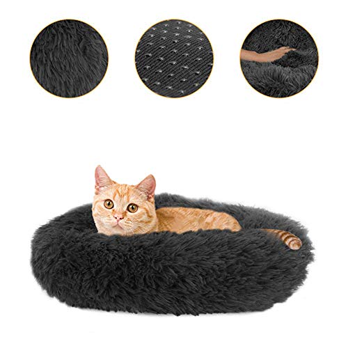 KongEU Weiches Warmes Haustierbett,Hundekissen,Katzenbett,atmungsaktiv,Anti-Rutsch-Boden,luxuriöses Fell-Donut-Design,Extra weich gepolstert-S:50 * 50 * 20cm(LxBxH)-dunkelgrau von KongEU