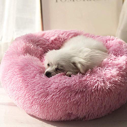 KongEU extra großes Hundebett mit kuscheligem Plüsch,warm und weich Rundes Hundekissen Hundekorb Katzenbett Hunde Sofa abwaschbar für mittleregroße und groß Haustier-Rosa-S:60 * 60 * 20CM von KongEU