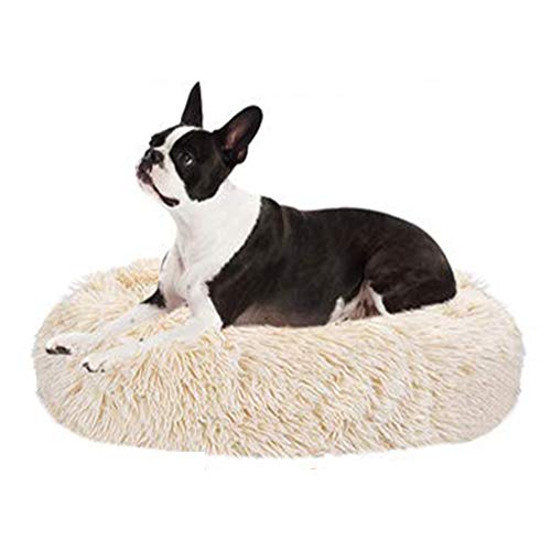 Lovely Donut Hundebett / Katzensofa, warm, weich, für Welpen, Kätzchen, beruhigendes Bett mit waschbarem, abnehmbarem Bezug, verbesserter Schlaf, Beige, 60 cm von KongEU