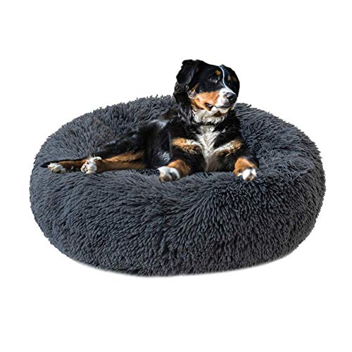 Lovely Donut Hundebett / Katzensofa, warm, weich, für Welpen, Kätzchen, beruhigendes Bett mit waschbarem, abnehmbarem Bezug, verbesserter Schlaf, Dunkelgrau, 80 cm von KongEU