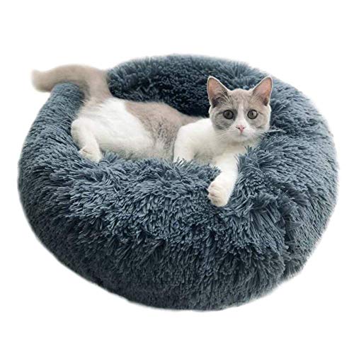 Luxuriöses Flauschiges Haustierbett,groß Katzenbett für Katzen, kleine, mittelgroße Hunde,rundes Kuschelbett mit weichem Kissen,wasserdicht-M-60cm-Dark Gray von KongEU