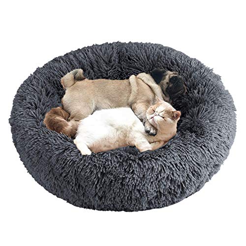 Orthopädisches großes Hundebett, dick gepolstertes, rutschfestes, rundes Hundekissen mit wasserdichter Unterseite, weiches warmes Hundebett für 2 Hunde oder mehr, XXXL-120 cm, dunkelgrau von KongEU