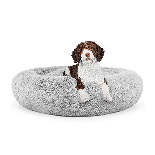 Warm Haustierbett Schöne Katzenkissen Donut-Kuschel Kissen Kuschelnest Hundebett Weiches Plüsch Katzenbett mit Rand,rutschfest Matratze für Kleine,Mittelgroße Hunde Katzen-70cm-Hellgrau von KongEU