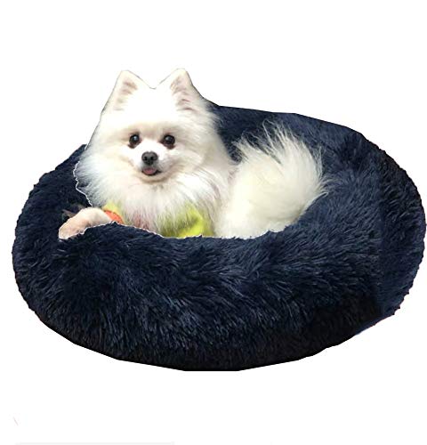 Warm Haustierbett Schöne Katzenkissen Donut-Kuschel Kissen Kuschelnest Hundebett Weiches Plüsch Katzenbett mit Rand,rutschfest Matratze für Kleine,Mittelgroße Hunde Katzen-L-70cm-Dunkelgrau von KongEU