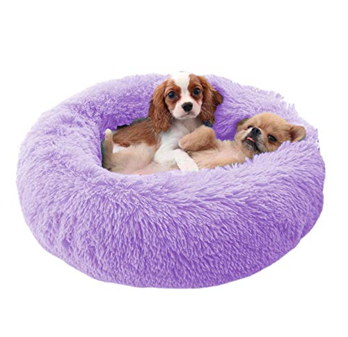 Warm Haustierbett Schöne Katzenkissen Donut-Kuschel Kissen Kuschelnest Hundebett Weiches Plüsch Katzenbett mit Rand,rutschfest Matratze für Kleine,Mittelgroße Hunde Katzen-L-70cm-Lila von KongEU