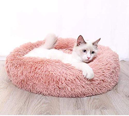 Warm Haustierbett Schöne Katzenkissen Donut-Kuschel Kissen Kuschelnest Hundebett Weiches Plüsch Katzenbett mit Rand,rutschfest Matratze für Kleine,Mittelgroße Hunde Katzen-L-70cm-Rosa von KongEU