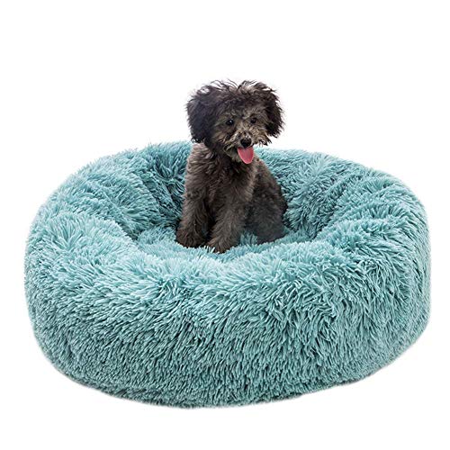 Warm Plüsch Haustierbett,luxuriöses Fell-Donut-Design,Puppy Mat Pet Bed Runde oder ovale Tierbett Nesting Cave,Extra weiches Katzenbett für Katzen und kleine Hunde-Fehlt Blau-50CM von KongEU