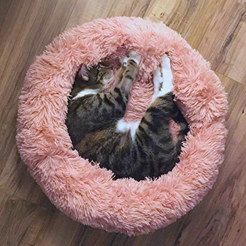 Warme Plüsch Katzenkissen,Hundebetten Plüsch Katzenbett Waschbar Haustierbett in Doughnut-Form Hundesofa Katzensofa Schlafplatz für Kleine,Mittelgroße,große Katzen Hund-M-60cm-Rosa von KongEU