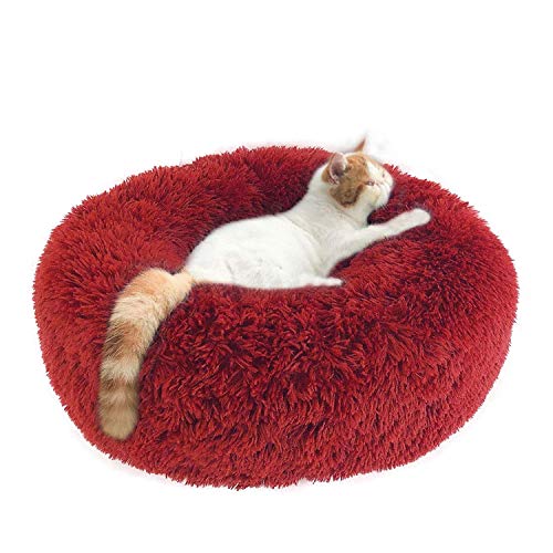 Weich Warm Langes Plüsch Haustierbett,Rund Bett in Donut Form für kleine und mittelgroße Hunde Katzen,Kennel waschbares Wasserfestes Hundekissen hundehütte Katzenbett Tierbett-50cm-Rot von KongEU