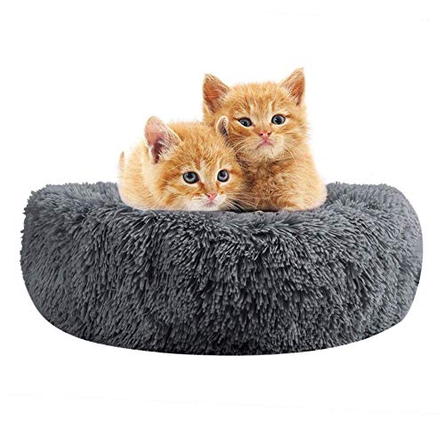 Zotteliges Hundebett für Katzen, weich, Donut-Form, maschinenwaschbar, rund, atmungsaktiv, bequemer Hundehütten/Hundehütten von KongEU