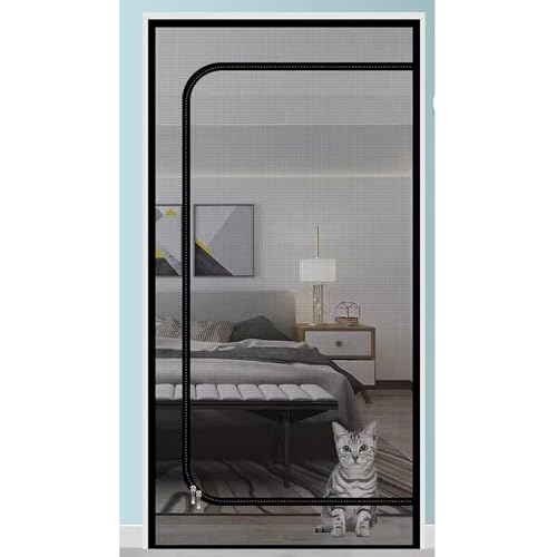 Kongdson Fliegengitter für Schlafzimmer, Balkon, Fliegengitter mit Reißverschluss, Luftzirkulation, Fliegengitter, Katzen-Haustierschutz, Türgitter (100 x 200 cm, Schwarz-C) von Kongdson