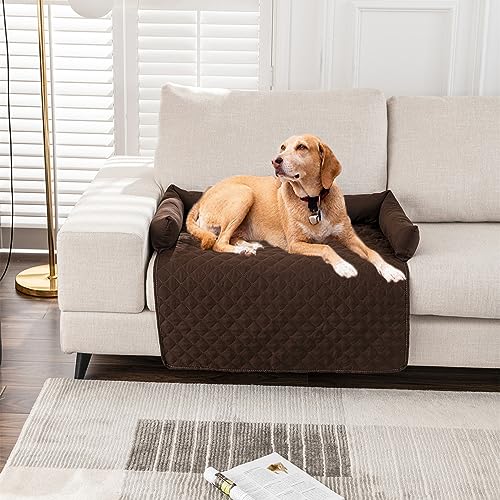 Kongdson Hundebett Haustierbett für große, kleine Hunde und Katzen, rutschfester Sofa-Schutzbezug, weich, wasserdicht, Haustierkissen, Beruhigungspad, Katzen-Hundematte (75 x 75 cm, Braun) von Kongdson