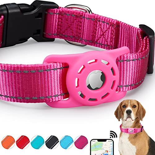 KONITY Reflektierendes AirTag Hundehalsband, kompatibel mit Apple AirTag, Nylon Haustier Katze Welpenhalsband mit Silikon AirTag Halter für kleine, mittlere, große und extra große Hunde von Konity