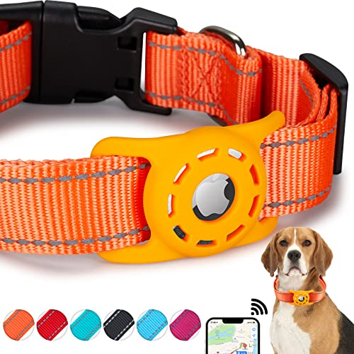 KONITY Reflektierendes AirTag Hundehalsband, kompatibel mit Apple AirTag, Nylon Haustier Katze Welpen Halsband mit Silikon AirTag Halter für kleine, mittelgroße, große und extra große Hunde von Konity