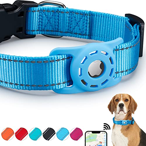 KONITY Reflektierendes AirTag Hundehalsband, kompatibel mit Apple AirTag 2021, Nylon Pet Cat Puppy Halsband mit Silikon AirTag Halter für kleine, mittlere, große und extra große Hunde von Konity