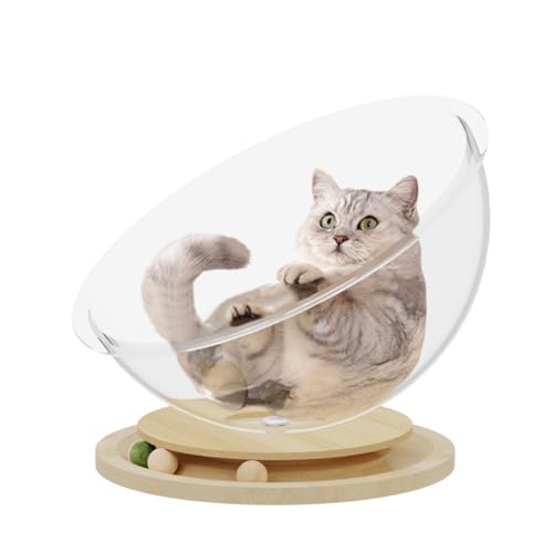 Space Capsule Katzenbett, Indoor-Katzenbett, Katzennest mit Bällen, Spielzeug, Massivholzständer, stabil, alle Jahreszeiten, Kätzchennest, Transparnt, Katzenhaus für Katzen, Kätzchen (transparent, XL) von KooTeedd