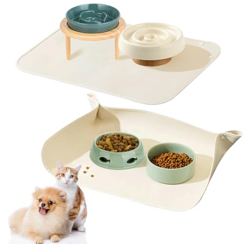 Hundefuttermatte, 49 x 34 cm, wasserdichte Hundenapfmatten für Katzen und Hunde, PU-Leder, Haustier-Futtermatte für Futter- und Wassernäpfe, Haustier-Tischsets für Böden, abwischbar und schnell von KoolYouth