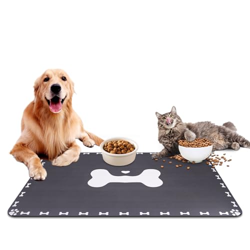 Hundefuttermatte, 60 x 40 cm, saugfähige Hundenapfmatte für Katze und Hund, rutschfeste Futtermatte für Futter- und Wassernäpfe, große Haustiermatten für Böden, abwischbar und schnell trocknend von KoolYouth