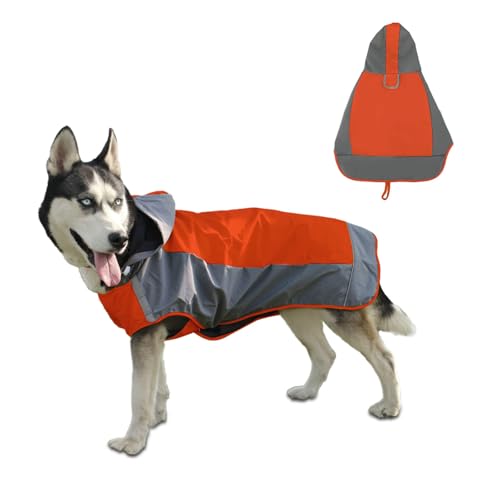 Regenmantel Hund Wasserdicht, Verstellbarer Regenjacke Hund mit Reflexstreifen und Kapuze, Hunderegenmantel für Outdoor Wandern, Regencape Hunde für Kleine, Mittelgroße und Große Hunde (Orange, 3XL) von KoolYouth