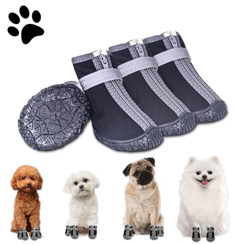 Hundeschuhe Pfotenschutz, 4 Stück Wasserdicht Hundestiefel mit Reflektierendem Klettverschluss, Hunde Schuhe, Verstellbarer Pfotenschutz Hund für Kleine Mittlere Große Hunde (Schwarz-Wasserdicht, 3) von KoolYouth