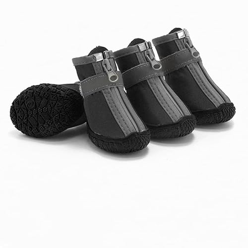 Hundeschuhe Pfotenschutz, 4 Stück Breathable Hundestiefel mit Reflektierendem Klettverschluss, Hunde Schuhe, Verstellbarer Pfotenschutz Hund für Kleine Mittlere Große Hunde (Schwarz-Wasserdicht, 5) von KoolYouth