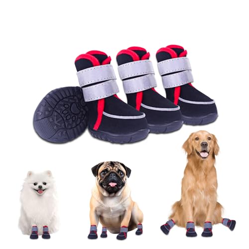 Wasserdicht Hundeschuhe Pfotenschutz Outdoor, 4 Stück Anti-Rutsch Hunde Schuhe mit Reflektierendem Klettverschluss, Verschleißfeste Gummisohle Hundestiefel für Kleine, Mittlere und Große Hunde (L) von KoolYouth