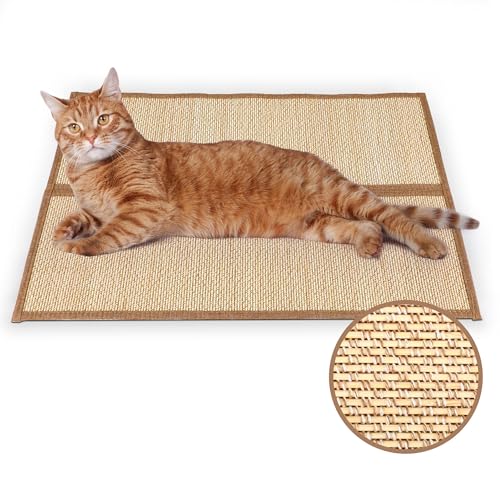 Kratzmatte Katze Wand, 60 x 40cm Groß Natürlich Kratzbretter Katze, Faltbar Kratzteppich Katze, Kratzwand für Katzen, Kratzbrett Wand für Sofa, Teppiche, Möbel und Tür Kratzschutz (Braun-Faltbar) von KoolYouth