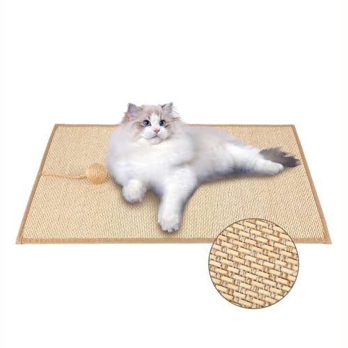 Kratzmatte Katze Wand, 60 x 40cm Groß Natürlich Kratzbretter Katze, Kratzteppich Katze mit Interaktiver Sisal-Katzenball, Kratzwand für Katzen, Kratzbrett Wand für Sofa Teppiche Möbel Tür Kratzschutz von KoolYouth