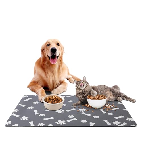 Napfunterlage Hund Katzen rutschfest, Super Saugfähige Futtermatte für Hunde und Katze 60x40 cm, Schnelltrocknend Leicht Reinigen Unterlage Hundenapf Katzennapf, Futternapf Fressnapf Unterlage Matte von KoolYouth