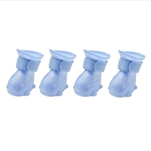 Regenstiefel für Hunde, 4 Stück wasserdichte Gummi Hundestiefel, Rutschfeste Regenschuhe mit Befestigungsband, Pet Shoes für Welpen, Katzen (Blau, L) von KoolYouth